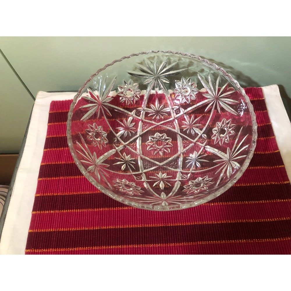 Vtg Anchor Hocking Star of David Pattern Scalloped Edge Clear Bowl
